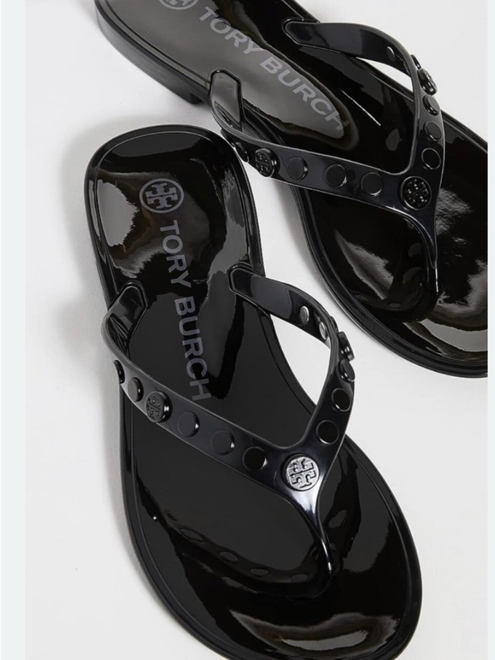 Tory Burch Studded Black Logo Jelly Thong Sandals